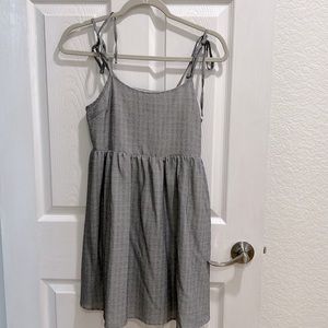 Gray plaid dress with tie